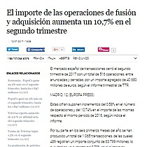 El importe de las operaciones de fusin y adquisicin aumenta un 10,7% en el segundo trimestre